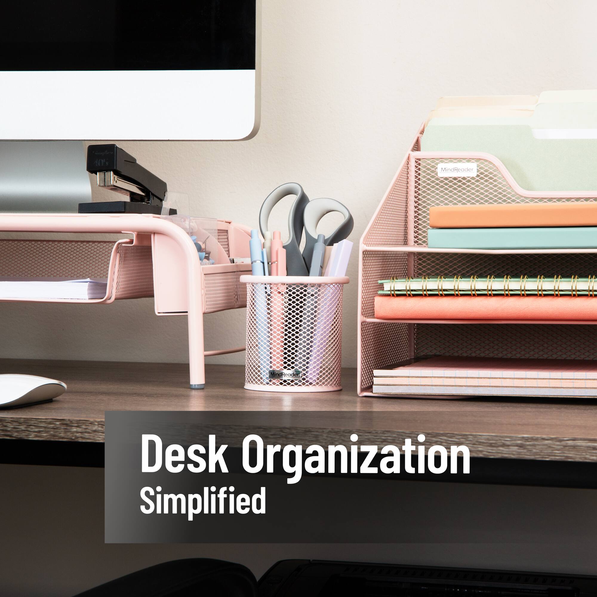 Mind Reader Pen and Accessories Holder, Desktop Organizer, Office, Metal Mesh, Set of 3